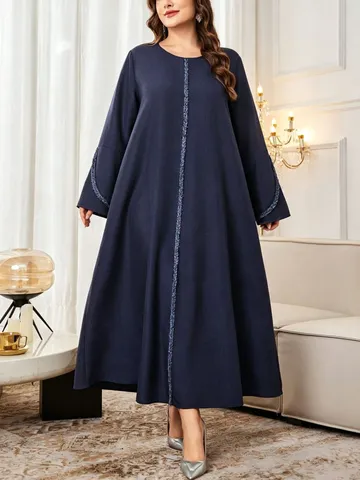 Damen Übergröße Langarm Maxi Kleid Lässige Lose Passform Polyester Gewebt Gedruckt Kleid Elegantes Pendeln Langer Umhang