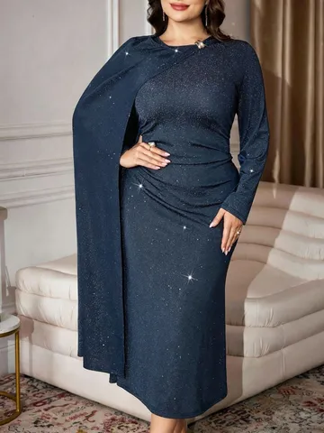 Damen Übergröße Langarm Maxi Kleid Lässige Lose Passform Polyester Gewebt Gedruckt Kleid Elegantes Pendeln Langer Umhang