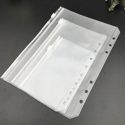 Transparent PVC Binder Pockets Loose Leaf Notebook Zipper Folder Storage Bags Card Holder Filing Products
