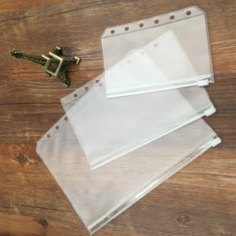 Transparent PVC Binder Pockets Loose Leaf Notebook Zipper Folder Storage Bags Card Holder Filing Products