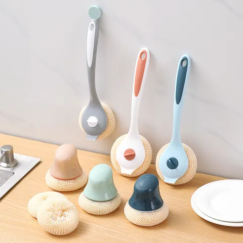 Long Handle Sponge Dish Washing Brush Nano Mesh Cleaning Brush Kitchen Pot Pan Cleaning Tool Household Scrub Brush