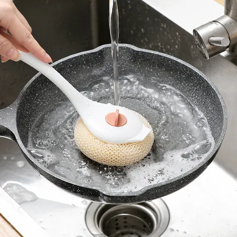 Long Handle Sponge Dish Washing Brush Nano Mesh Cleaning Brush Kitchen Pot Pan Cleaning Tool Household Scrub Brush