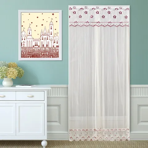 Double Layer Lace Door Curtain Punch Free Embroidered Floral Sheer Partition Curtain For Bedroom Kitchen Home Decor