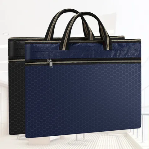 Waterproof Oxford Cloth Business Document Bag Double Layer Zipper Office Briefcase Portable Meeting File Storage Bag