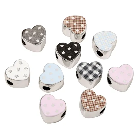 Acrylic Electroplated Star Print Large Hole Heart Loose Beads DIY Phone Chain Jewelry Making Accessories