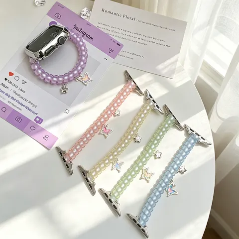 Bracelet De Montre Connectée En Silicone Fil Téléphonique Avec Pendentifs Papillon Et Étoile Compatible Avec Apple Watch