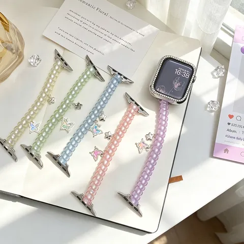 Bracelet De Montre Connectée En Silicone Fil Téléphonique Avec Pendentifs Papillon Et Étoile Compatible Avec Apple Watch
