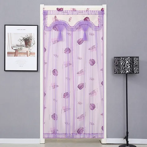 Lace Double Open Door Curtain Home Anti-Mosquito Partition Curtain Princess Style Floral Lace Ruffle Door Curtain Room Divider