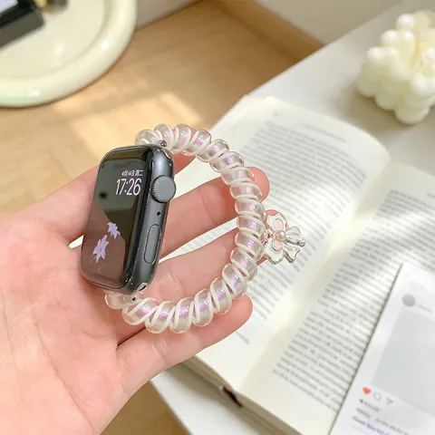 Ciondolo Fiocco Filo Telefonico Silicone Smartwatch Cinturino Iridescente Spirale Ricambio Per Donna Accessori Orologio