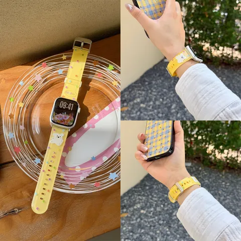 Cute Polka Dot TPU Silicone Watch Strap With Bear Pendant Pin Buckle Replacement Band For Apple Watch Series SE Ultra