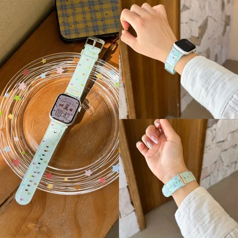 Cute Polka Dot TPU Silicone Watch Strap With Bear Pendant Pin Buckle Replacement Band For Apple Watch Series SE Ultra
