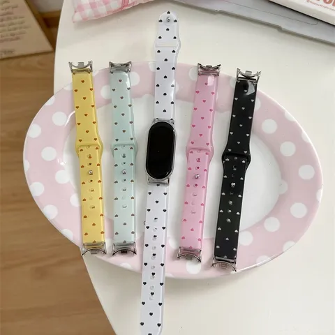 Cinturino per Smartwatch in Silicone Minimalista Carino Cuore a Pois Motivo Cinturino di Ricambio per Orologio Intelligente