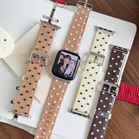 Transparent Heart Print TPU Silicone Watch Strap Replacement Band For Smartwatch Daily Wear Accessories