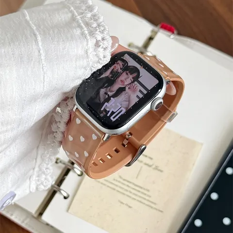 Transparent Heart Print TPU Silicone Watch Strap Replacement Band For Smartwatch Daily Wear Accessories