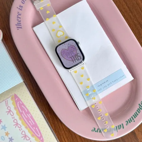 Frosted TPU Heart Print Watch Band Compatible With Smartwatch Replacement Strap Soft Wristband