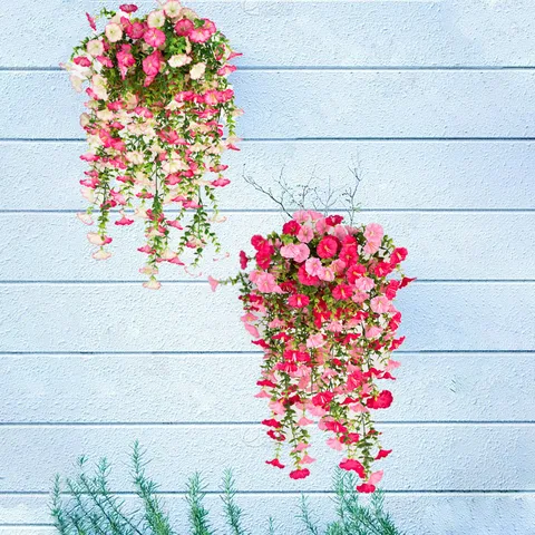 Enredaderas Colgantes Artificiales de Campanilla Flores Falsas Guirnalda Floral de Seda Bicolor para Decoración de Pared de Jardín