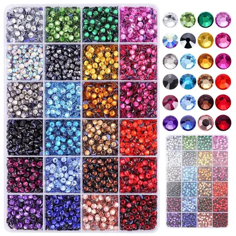 24 Grid Glass Rhinestones Set Flatback Crystal Rhinestones For Garment Decoration DIY Craft Nail Art Rhinestone Kit