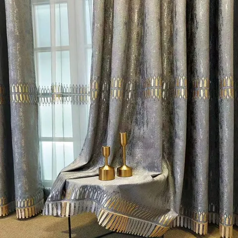 Cortinas Opacas Bordadas Geométricas de Lujo Ligero Moderno Para Sala de Estar Ventana de Balcón