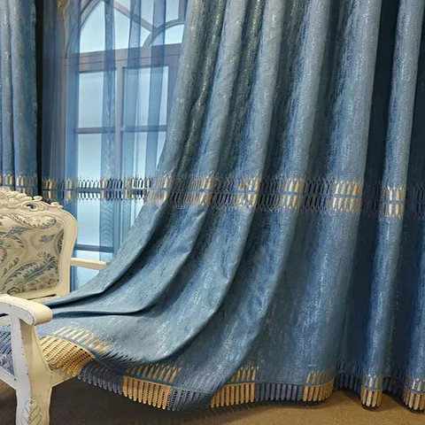 Cortinas Opacas Bordadas Geométricas de Lujo Ligero Moderno Para Sala de Estar Ventana de Balcón