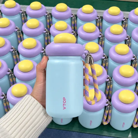 Portable Mini Stainless Steel Vacuum Flask Cute Thermos Water Bottle With Lanyard Macaron Color For Travel Office School