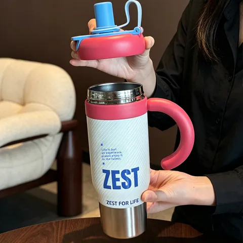 Large Capacity Stainless Steel Vacuum Insulated Tumbler With Straw Lid And Handle Portable Travel Water Bottle