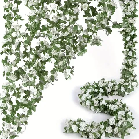 Artificial Rose Flower Vine Fake Plant Hanging Garland For Home Air Conditioning Pipe Wedding Arch Decoration