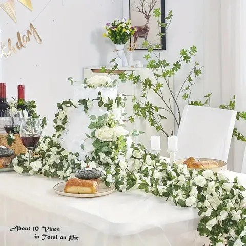 Artificial Rose Flower Vine Fake Plant Hanging Garland For Home Air Conditioning Pipe Wedding Arch Decoration