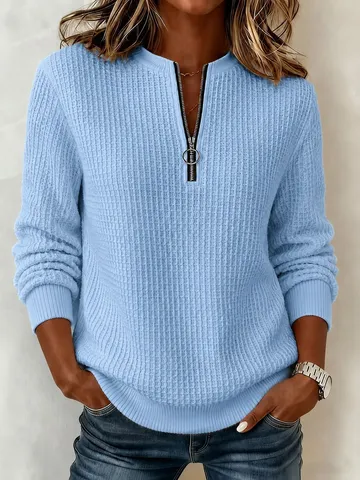 Women Half Zipper Waffle Knit Sweater Casual Long Sleeve Loose Oversized Pullover Tops With Hood Fall Winter Clothing