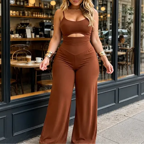 Mono de Tirantes con Aberturas de Estilo Occidental para Mujer Cintura Alta Pierna Ancha Pantalones Slim Fit Casual Vacaciones Pelele de Punto
