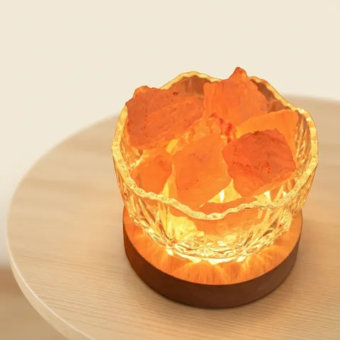 Lámpara de Aroma de Vidrio Moderna Piedra de Sal Luz Nocturna USB Romántica Difusor de Fragancia de Cristal Lámpara de Mesa para Dormitorio