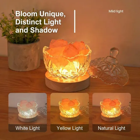 Modern Glass Salt Stone Aroma Lamp Warm Romantic USB Night Light Crystal Fragrance Diffuser Table Lamp For Bedroom Decor Home Office