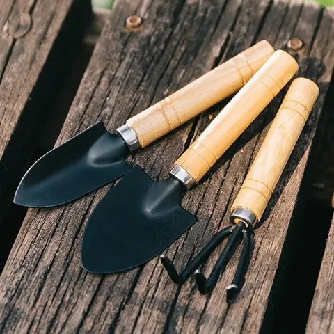 Iron Gardening Tool Set With Wood Handle Mini Shovel Rake Hand Cultivator For Home Potted Flower Bonsai Planting Loosening Soil