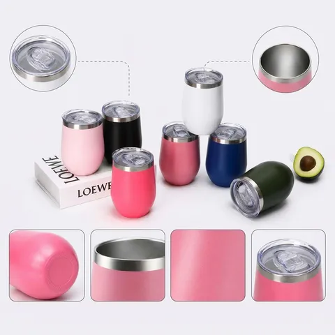 Double Wall Insulated Wine Tumbler With Lid Stainless Steel Egg Shaped Coffee Mug Powder Coated Thermal Travel Cup For Outdoor Everyday