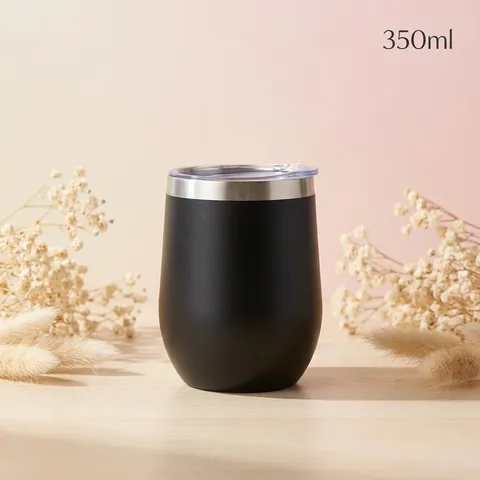 Double Wall Insulated Wine Tumbler With Lid Stainless Steel Egg Shaped Coffee Mug Powder Coated Thermal Travel Cup For Outdoor Everyday