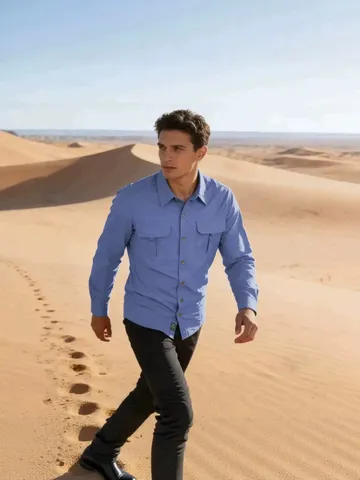 Men's Casual Long Sleeve Cargo Shirt Outdoor Quick Dry Tactical Workwear Button Down Shirt with Chest Pockets