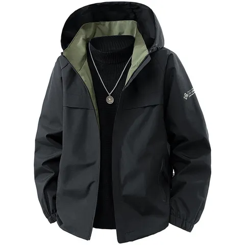 Men Outdoor Windbreaker Jacket Waterproof Hooded Spring Fall Casual Coat Regular Fit Activewear Outerwear