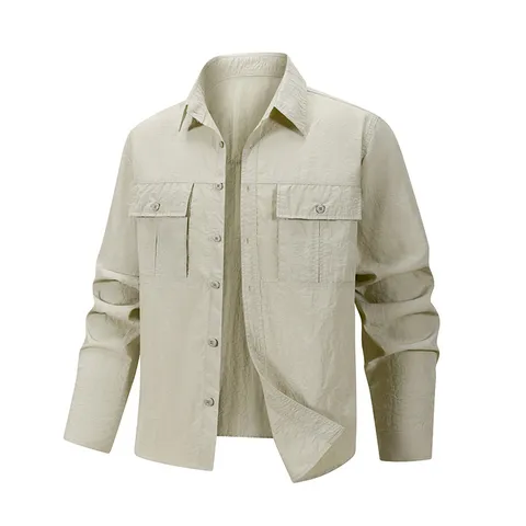Men's Casual Outdoor Quick Drying Long Sleeve Cargo Shirt Lightweight Breathable Multi Pocket Tactical Workwear Top