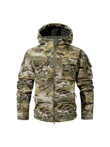 Veste Softshell Tactique pour Hommes Imperméable Coupe-vent Camouflage Manteau à Capuche Casual Extérieur Vêtement de Travail Veste Zippée