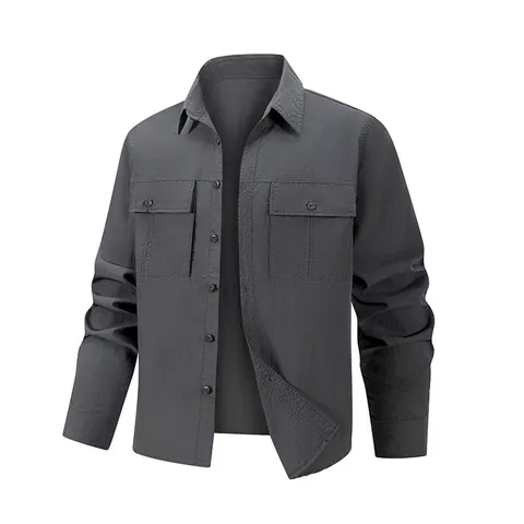 Men's Casual Outdoor Quick Drying Long Sleeve Cargo Shirt Lightweight Breathable Multi Pocket Tactical Workwear Top