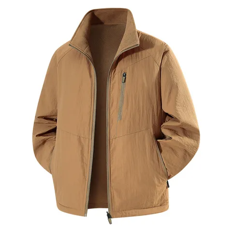 Heren Fleece gevoerd Verdikte Omkeerbare Business Casual Buitensport Losse Grote Maat Winter Jas Mantel Met Opstaande Kraag