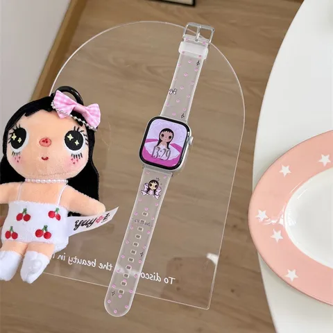 Transparent TPU Cartoon Print Watch Band Replacement Strap Compatible With Apple Watch Series Ultra SE