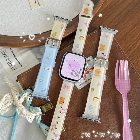 Cute Cartoon Bear Printed TPU Watch Band Replacement Strap Soft Silicone Wristband For Smartwatch