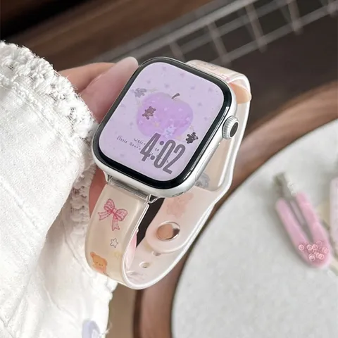 Cute Cartoon Bear Printed TPU Watch Band Replacement Strap Soft Silicone Wristband For Smartwatch