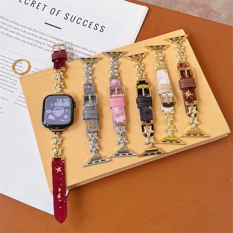 Bracelet de Montre en Peluche et Métal Étoile Style Ins pour Smartwatch Accessoires de Mode