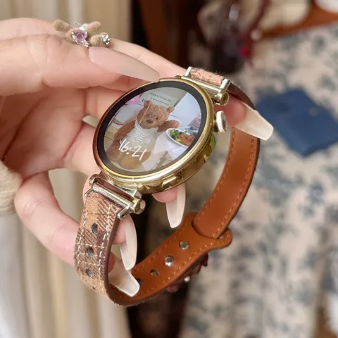 Smartwatch Band Replacement Compatible With Apple Watch Huawei Watch Plaid Fabric Strap Cute Bear Charm