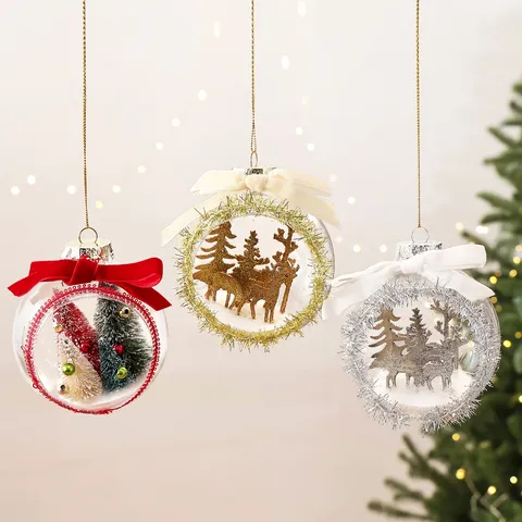 Transparent Acrylic Christmas Ball Pendant With Inner Micro Landscape Mini Tree Deer Holiday Hanging Decoration