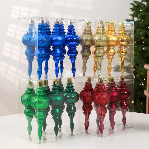 Christmas Tree Hanging Ornaments Shatterproof Plastic Finial Balls Glitter Electroplated Holiday Party Decor
