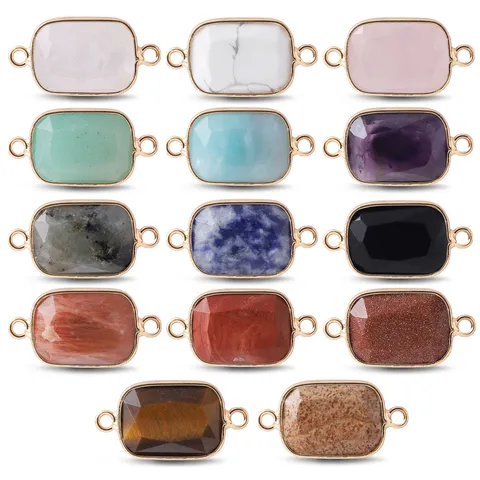 Connecteur Rectangulaire en Pierre Naturelle Double Fermoir Alliage Électroplaqué Accessoires de Bijoux DIY pour Colliers Bracelets
