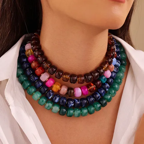 Bohemian Chunky Acrylic Resin Bead Statement Necklace Colorful Jelly Geometric Choker Collar Beach Jewelry For Women