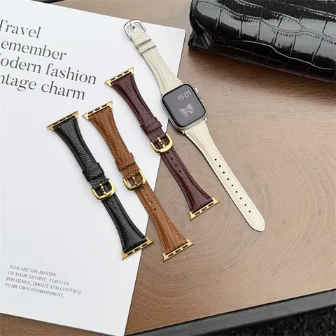 Lizard Pattern Genuine Leather Watch Strap For Smart Watch Metal Pin Buckle Replacement Wrist Band Fashion Accessories